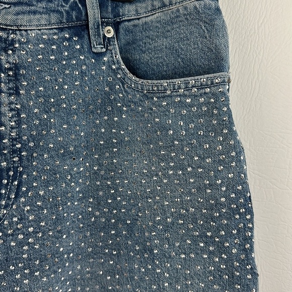 Good American High Waisted Wide Leg Cropped Sequin Denim Jeans - Picture 3 of 11